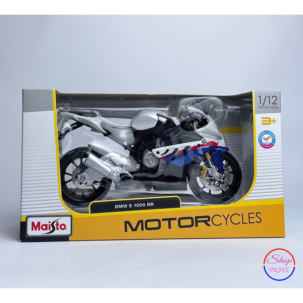 Xe mô hình mô tô BMW S1000RR TẶNG KÈM BIỂN SỐ tỉ lệ 1:12 hãng Maisto