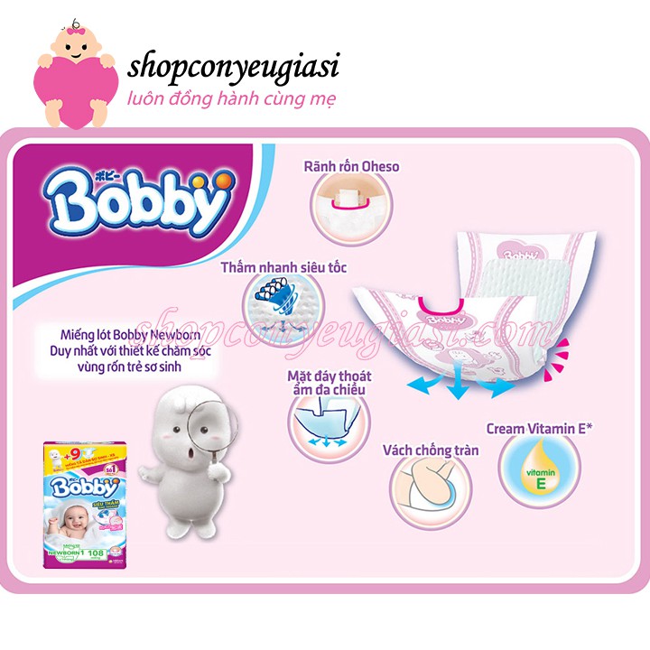  Miếng lót Bobby Newborn 1 - 108 miếng - Tặng Thêm 9 Miếng Tã Dán Bobby Size XS