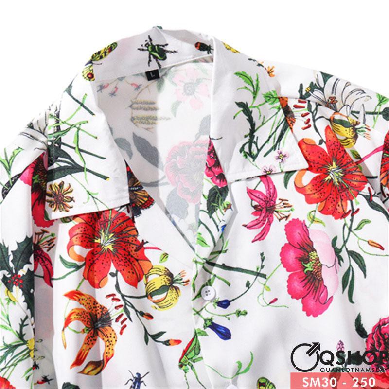 [Sale] Áo sơ mi hoa lá đi biển form rộng SM30
