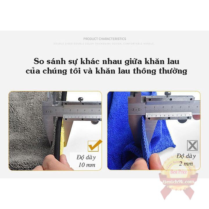 Khăn đa năng 2 lớp lau xe hơi phủi kính Microfiber 60x30cm và 30x30cm dày mịn không rụng sợi