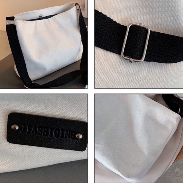 Túi đeo chéo phối màu quai cotton vừa a4 (có sẵn)