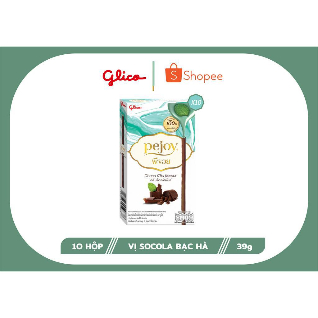 Combo 10 Bánh que nhân kem socola bạc hà GLICO Pejoy Choco Mint 39G