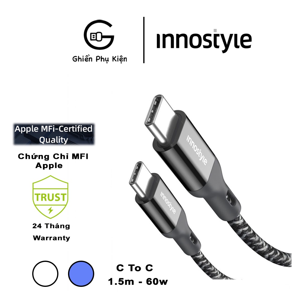 Cáp Innostyle USBC To C 60W USA Powerflex 1.5m Hàng Chính Hãng