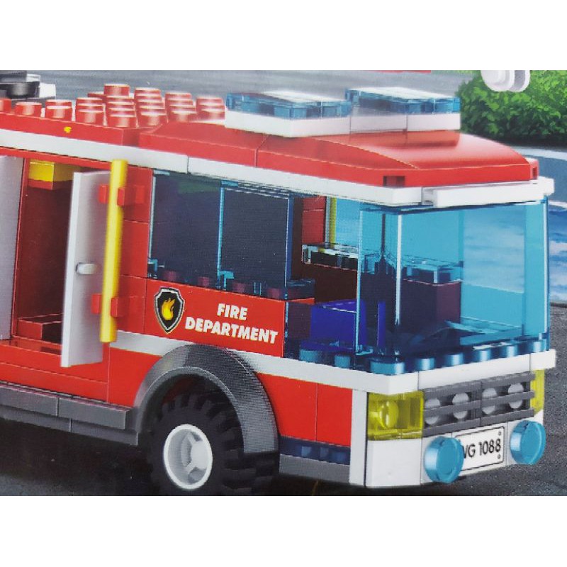 lego wange 2626 biệt đội chữa lửa xe cần cẩu nâng bệ cứu hỏa dùng vòi xịt nước hộ tống người dân khỏi khu vực nguy hiểm