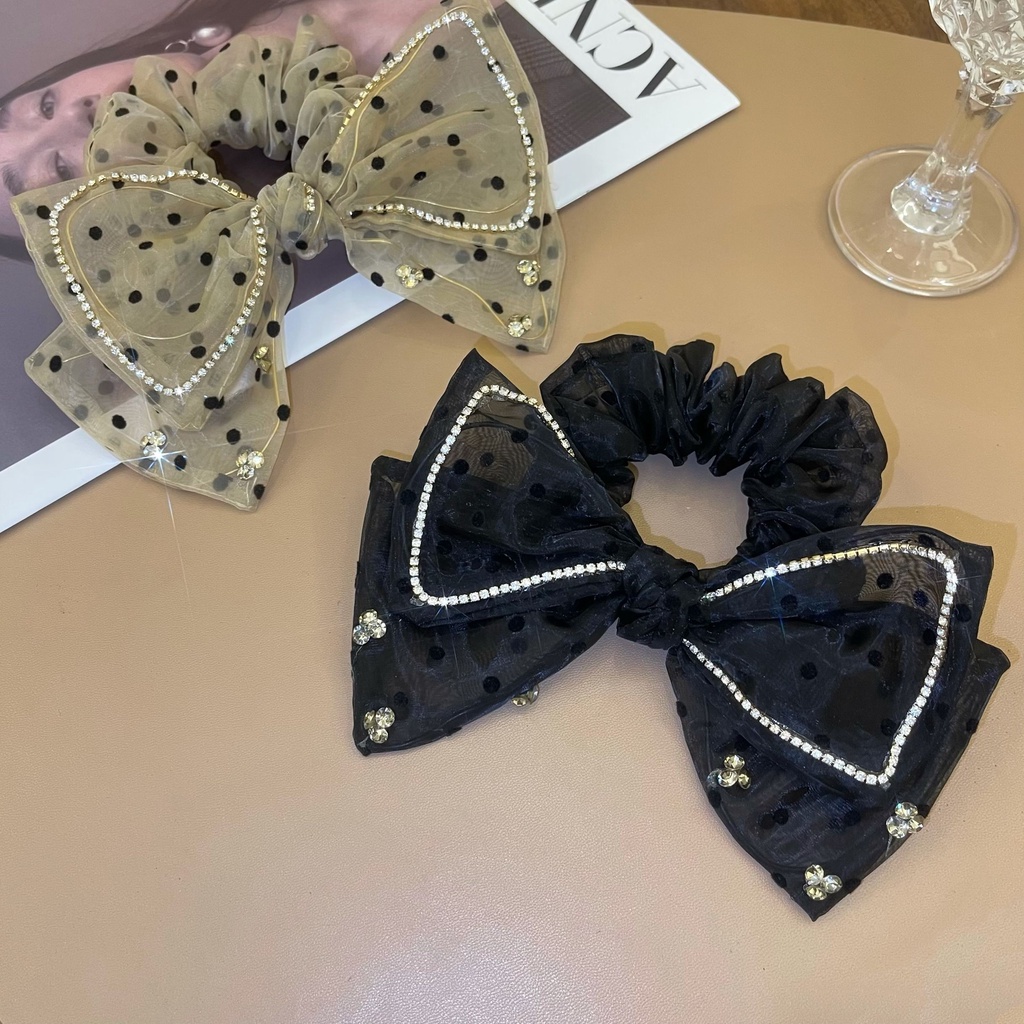 Dây Cột Tóc Cao Su Bản Lớn In Họa Tiết Chấm Bi / Hoa Xinh Xắn Thời Trang Cho Nữ