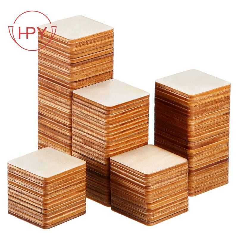 100PCS Unfinished Round Corner Wooden Cutouts for DIY Arts Craft