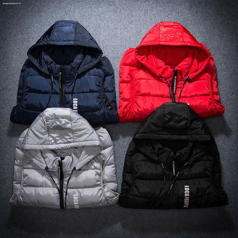 Áo khoác phao sát nách dáng rộng có mũ trùm đầu phong cách Hàn Quốc thời trang thu đông dành cho nam