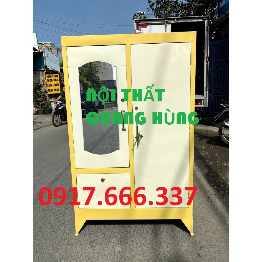 Tủ sắt 2 cánh sơn dầu cao 1m4 màu vàng giá rẻ - miễn phí vận chuyển HCM