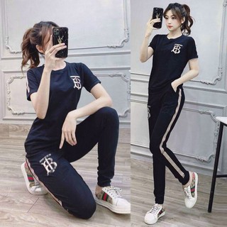 Sét bộ đồ thể thao nữ phối sọc thun cotton cao cấp