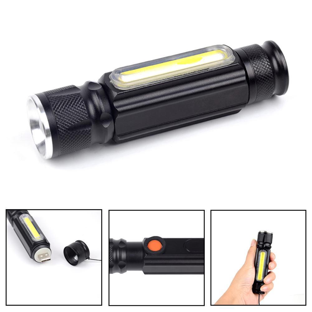 Đèn pin T6 COB LED độ sáng 10000 có thể thu phóng ánh sáng 4 chế độ và sạc lại được qua cổng USB