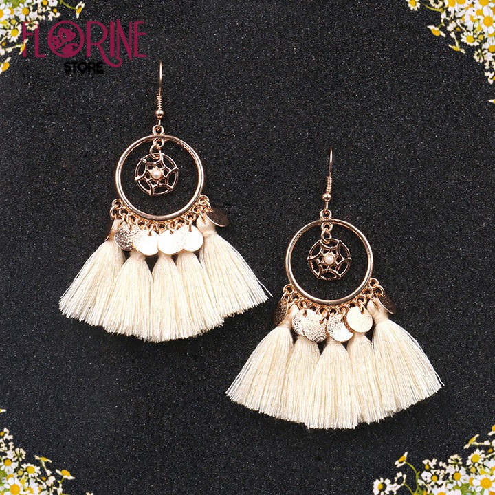 Bông tai, hoa tai nữ Florine khuyên nụ cá tính phong cách Hàn Quốc, dáng dài, Boho, Vintage đi biển, du lịch, sống ảo
