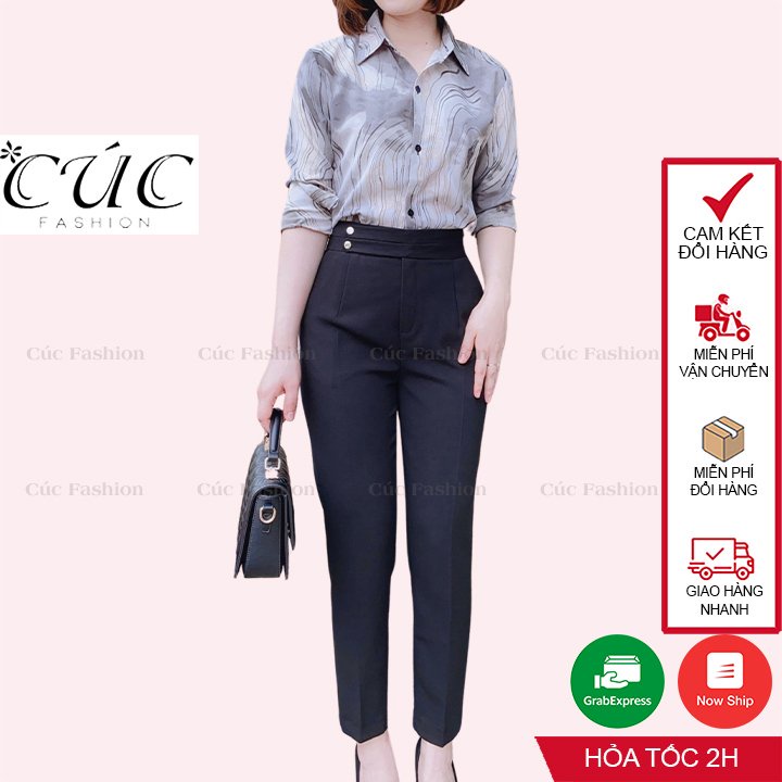 Quần baggy nữ công sở cao cấp đẹp Cúc Fashion Q65 bagy cạp cao 2 cúc đồng