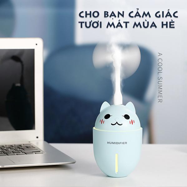Máy phun sương mini, máy xông tinh dầu hình thú Humidifier (tặng đèn led + quạt cổng USB)