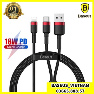Cáp sạc nhanh PD 18W 2in1 cho iPhone Baseus Cafule USB + Type-C to Lightning 2-in-1 (5V/2.4A/ 18W PD)