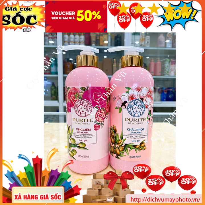 Dầu Gội Purité  Hoa Anh Đào và Hoa Hồng 600ml Dưỡng Chất Thiên Nhiên, Giúp Trẻ Hóa Sau Mỗi Lần Gội