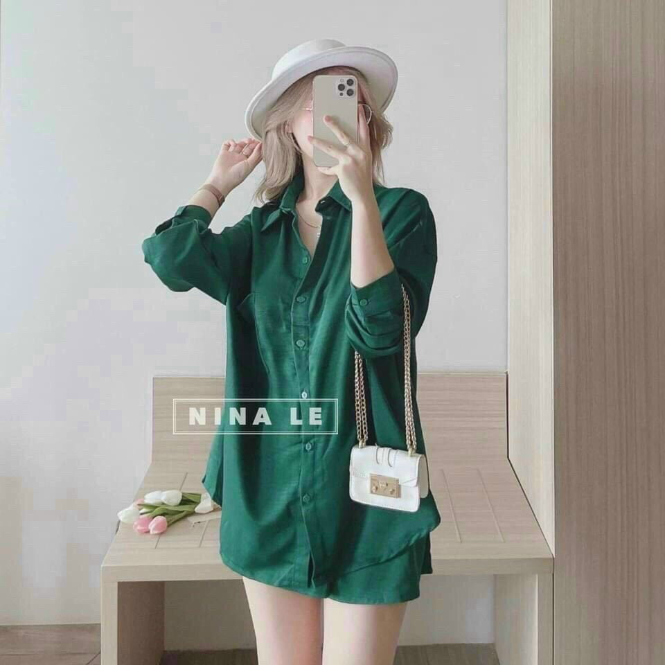 Set đồ nữ sang chảnh đi chơi, bộ đồ nữ dễ thương với quần short ngắn cá tính kèm áo sơ mi form rộng tay dài
