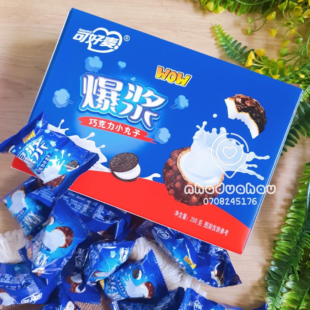 Một hộp sô cô la oreo viên nhân kem sữa phomai tan chảy WOW Hongkong hộp giấy 200g