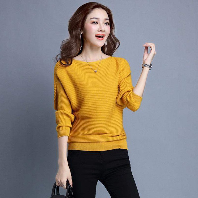MS089 Áo len cánh dơi cổ thuyền sang trọng