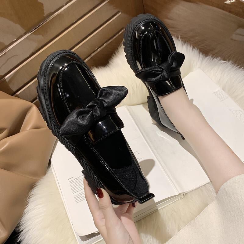 Giày Da Đế Thấp Đính Nơ Xinh Xắn Theo Phong Cách Anh Quốc Dành Cho Nữ