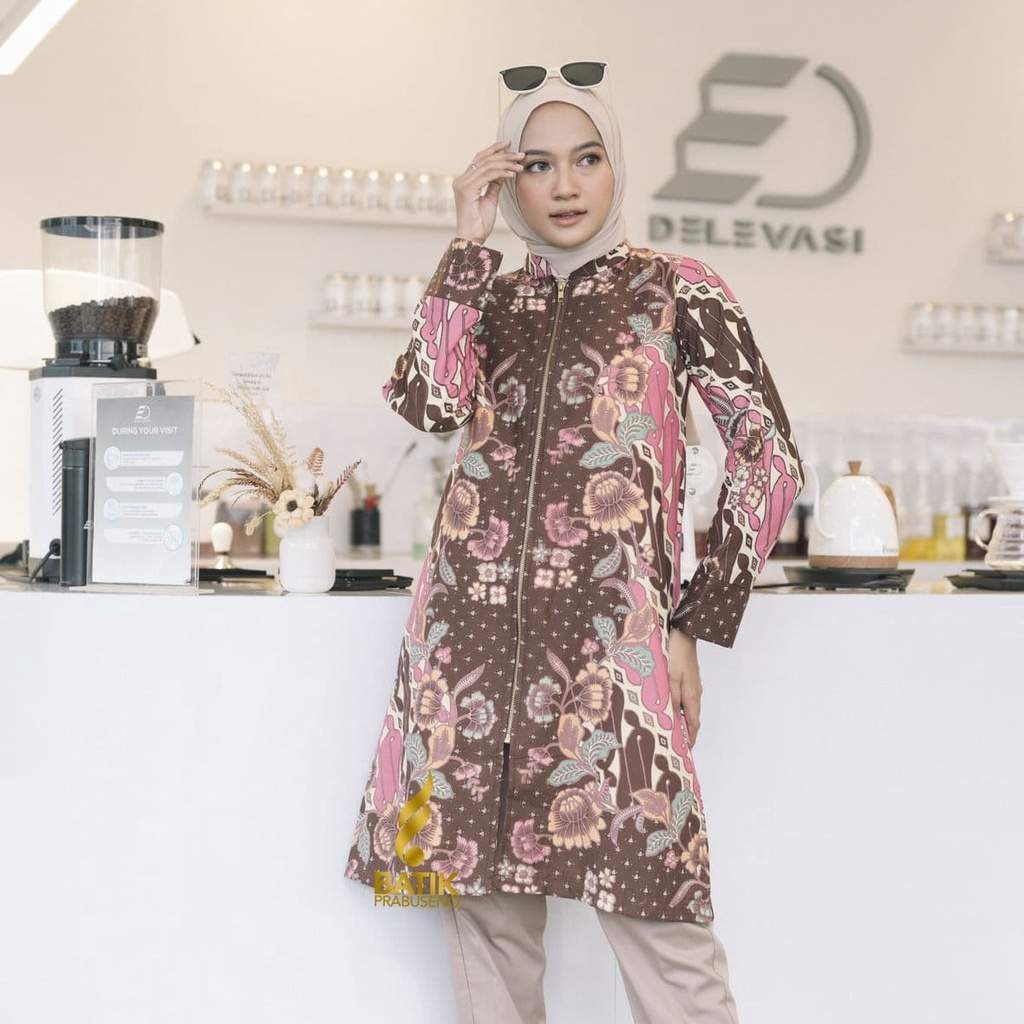 Wiwin Áo Dài Tay Cotton In Họa Tiết Bông Jakarta Solo Cỡ Lớn Trang Trọng Văn Phòng Công Sở Phong Cách Hồi Giáo Thanh Lịch Cho Nữ