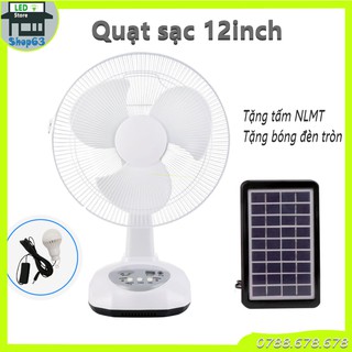 Quạt sạc 12 inch hàng cao cấp 2 chế độ gió - tích hợp ắc quy bên trong (tặng thêm tấm năng lượng mặt trời)