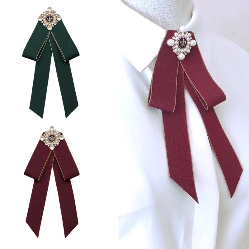 Ghim Cài Áo Hình Nơ Đính Ngọc Trai Nhân Tạo Thời Trang Cho Nam Nữ