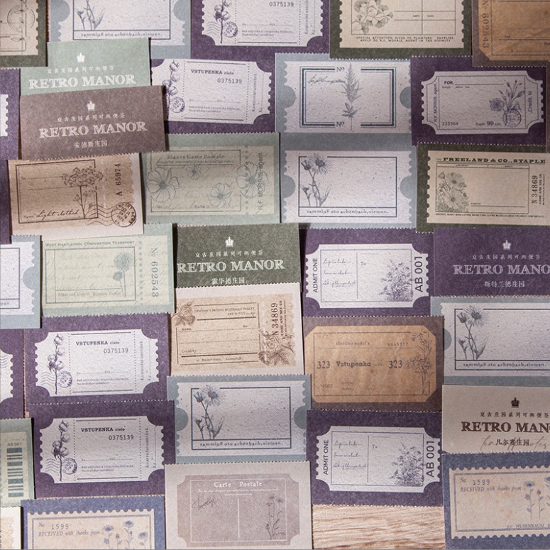 Set 48 tấm giấy note mix nhiều hình retro manor giấy ghi chú tách được144 miếng note nhỏ