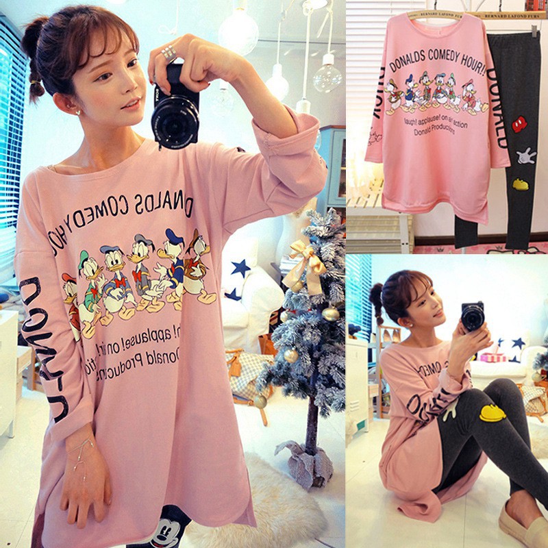 Bộ Đồ Ngủ Tay Dài In Hoạt Hình Dễ Thương