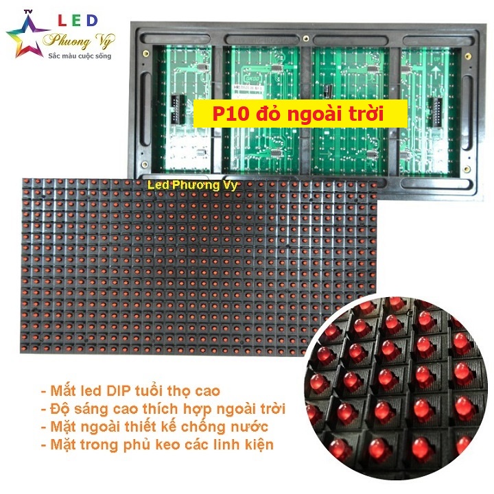 Module Led P10 màu đỏ ngoài trời  mắt DIP siêu sáng - Hàng chất lượng cao