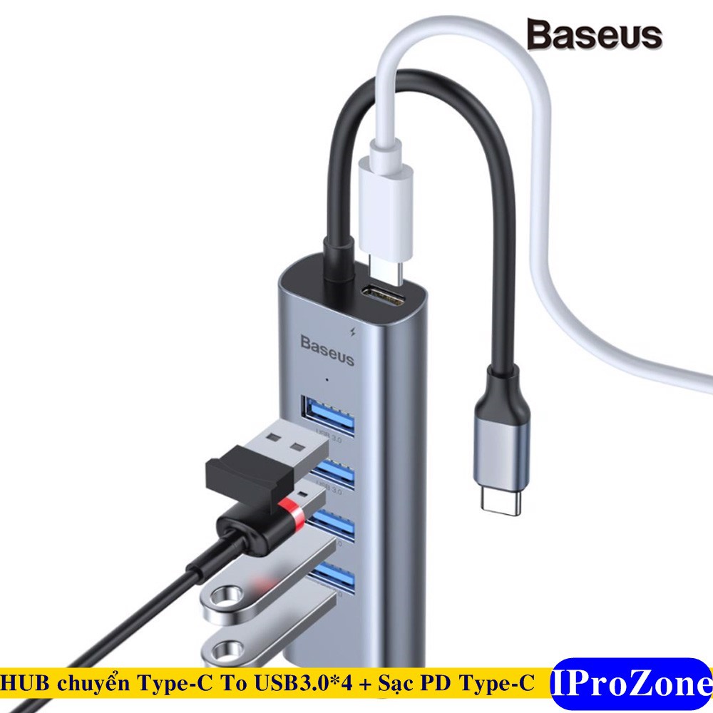 Hub chuyển Baseus Enjoy Series Type C to 4 Port USB 3.0 + Type C PD (intelligent HUB Adapter)