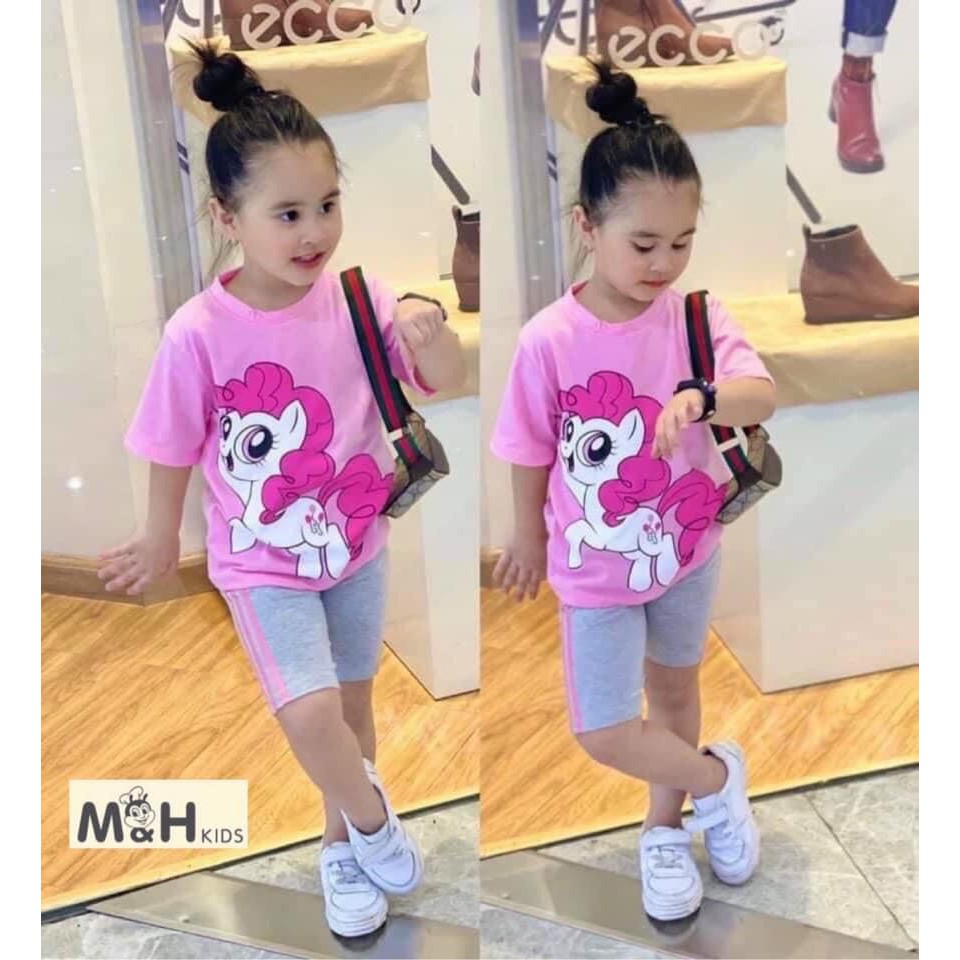 Bộ cotton hình con ngựa pony màu hồng cho bé gái - AT01