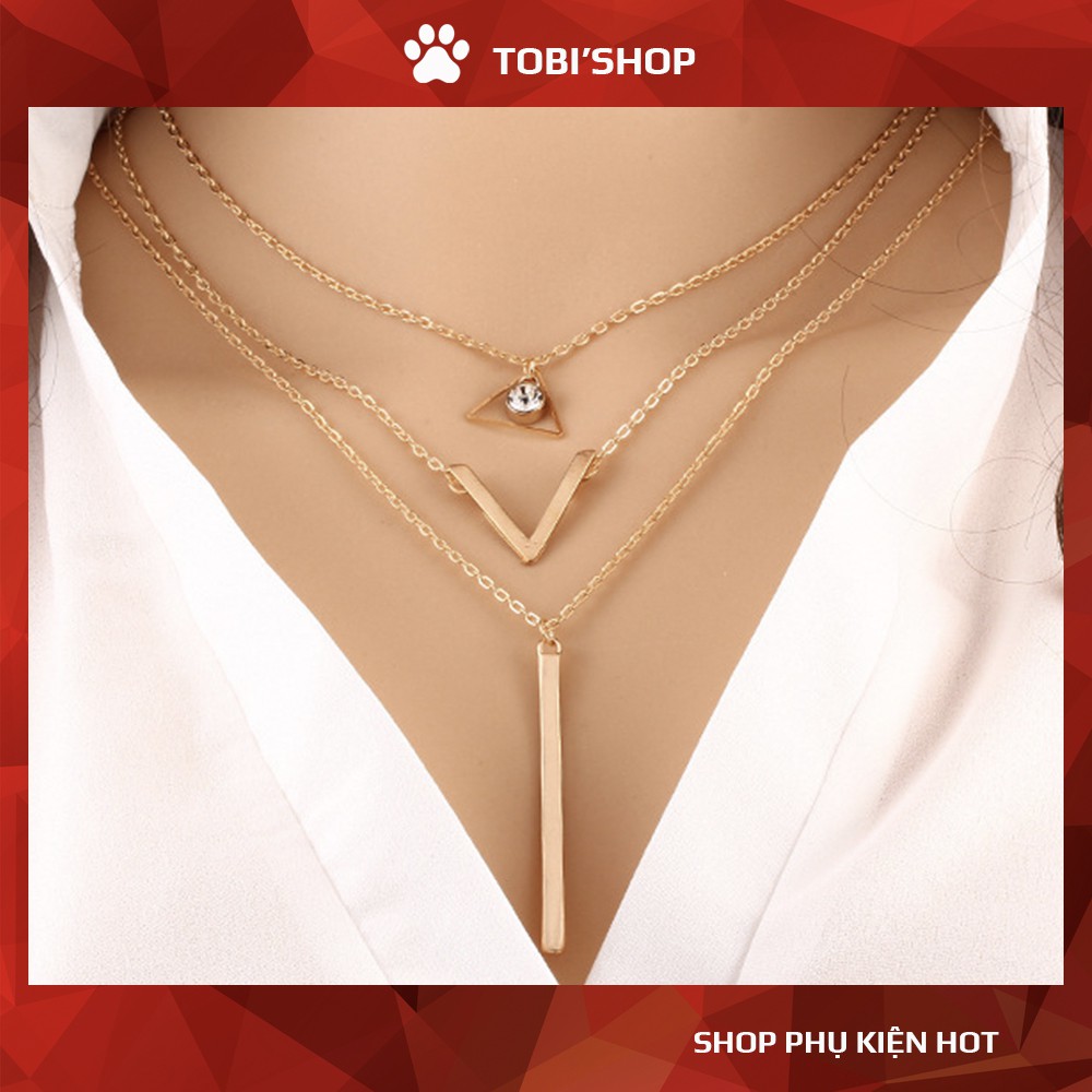 Dây chuyền 03 tầng kiểu dáng hình học NO SKU 14 - TOBI'SHOP