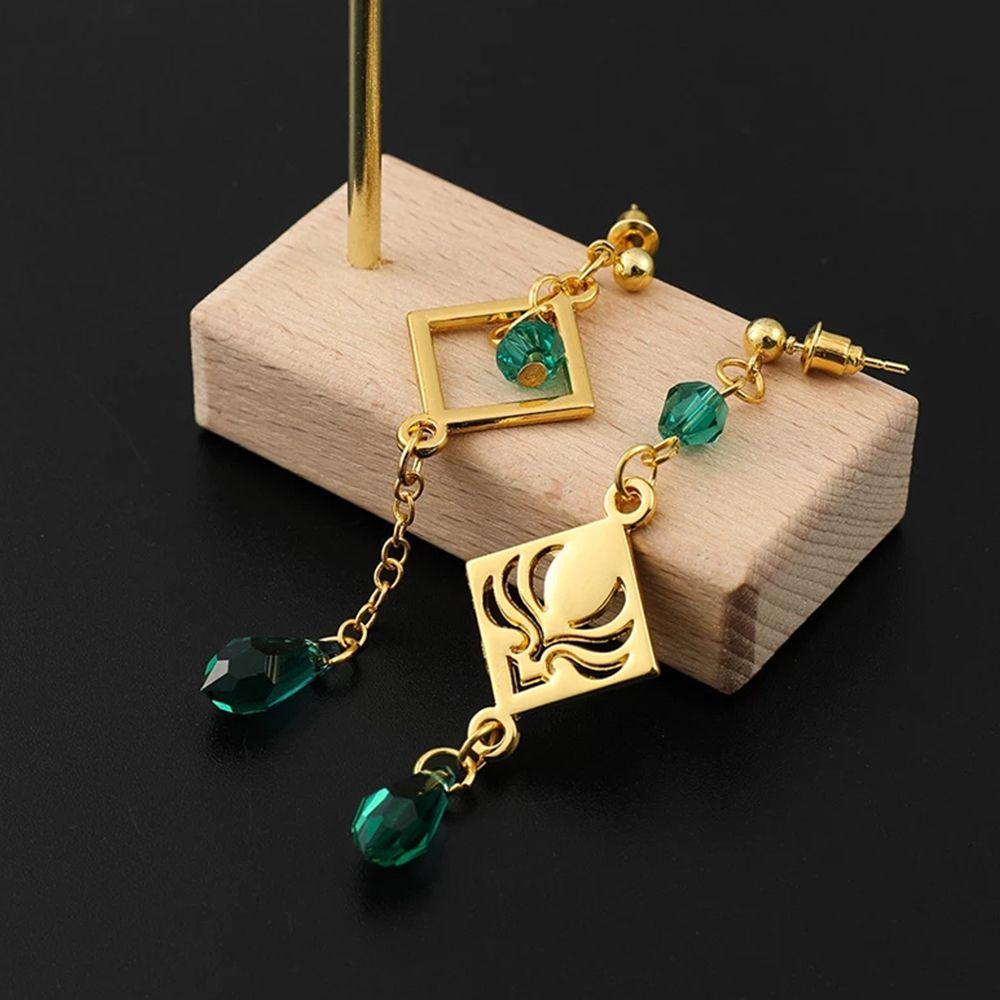 Bông Tai Hợp Kim Phối Tua Rua Họa Tiết Hoạt Hình Màu Ngọc Lục Bảo Thời Trang