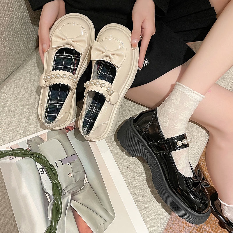 Giày da màu trơn phong cách lolita Nhật Bản thời trang xuân thu cho nữ