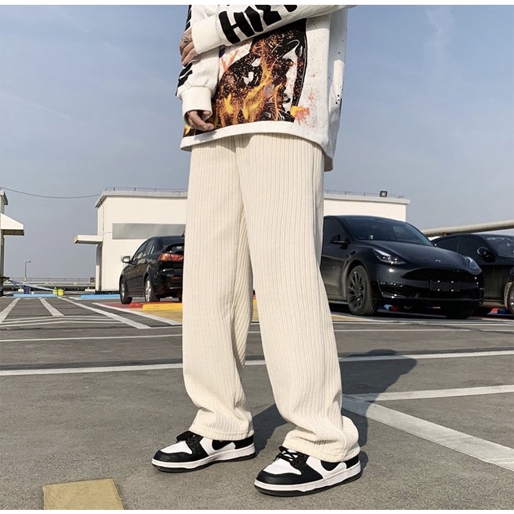 Quần Ống Suông Ulzzang  Nhung Tăm Form Suông Rộng Unisex