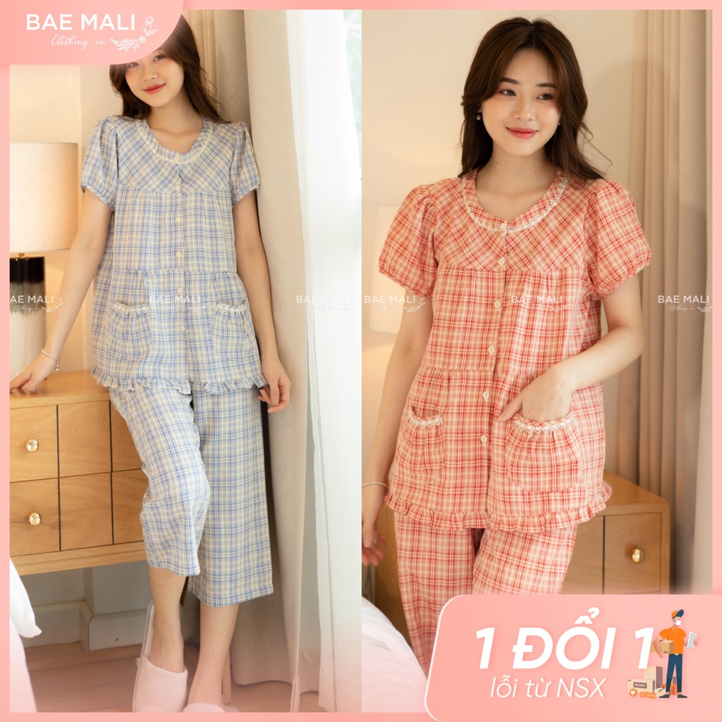 SP000197- Bộ ngủ kẻ lửng babydoll 2 túi