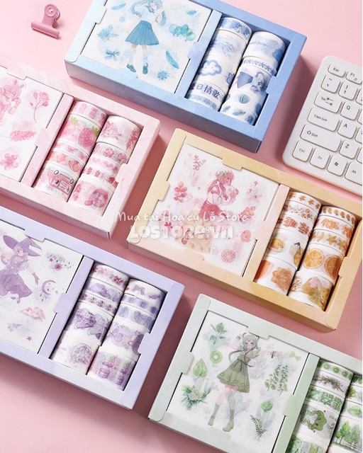 Bộ washi Senmu - 10 tấm Sticker, 10 cuộn washi trang trí