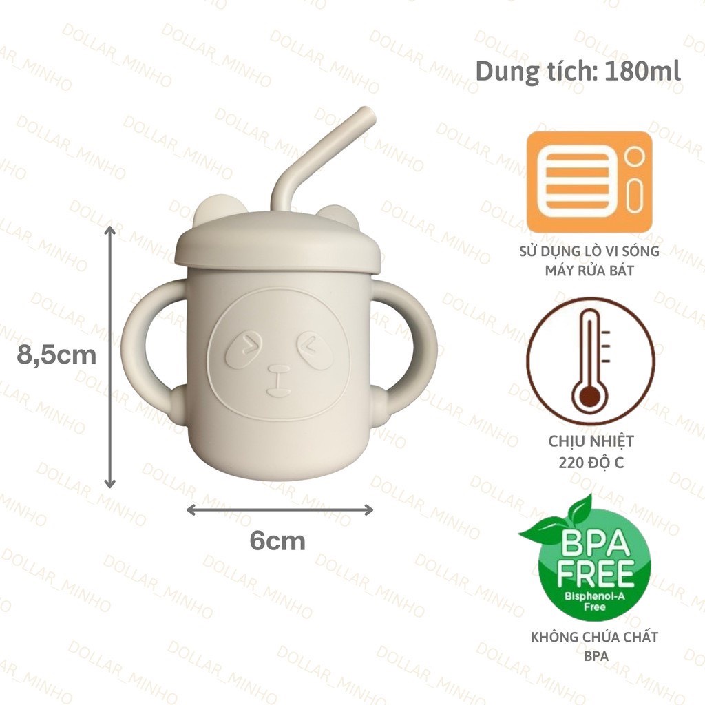 [Siêu Sale] Ca cốc Gấu Silicon có nắp 2 ống hút 180ml phong cách Hàn Quốc cho bé