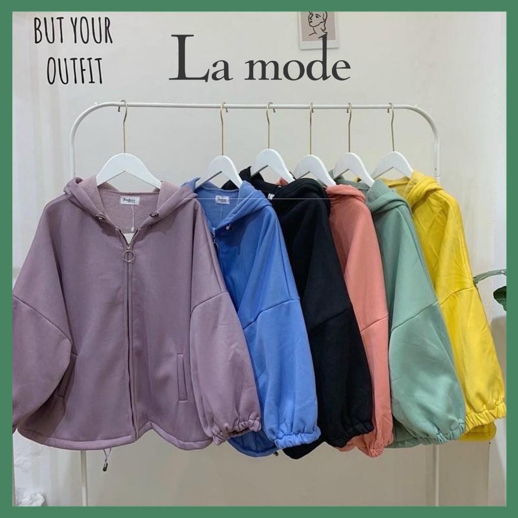 Áo Khoác Hoodie Zip Nỉ Bông Khóa Kéo Cánh Dơi Form Rộng Trơn Basic Nam Nữ Oversize - La mode