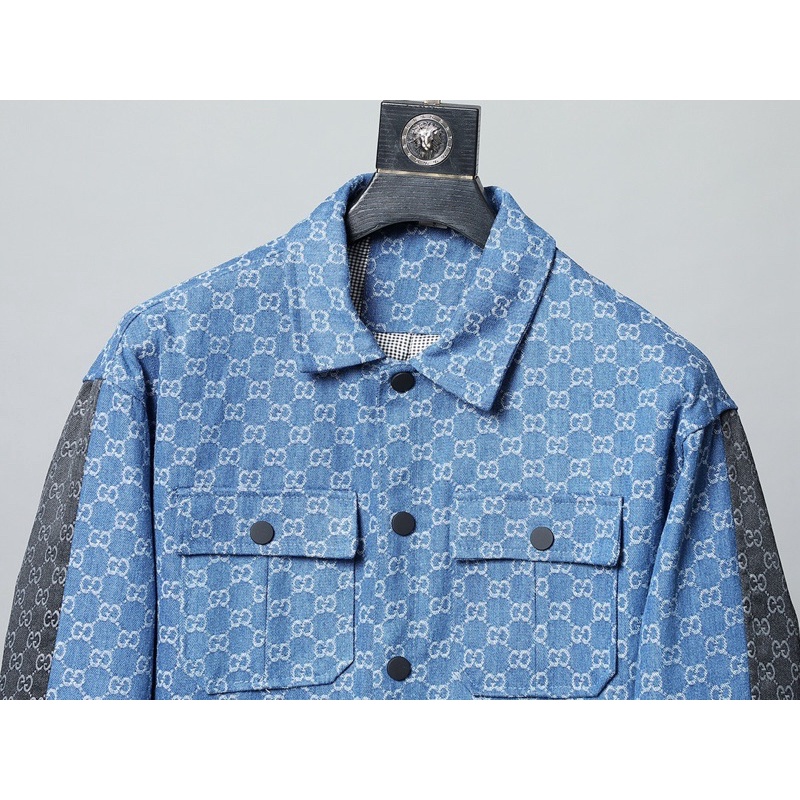 Áo khoác jeans nam có hai túi ngực hoạ tiết chữ thương hiệu Gucci GC cao cấp