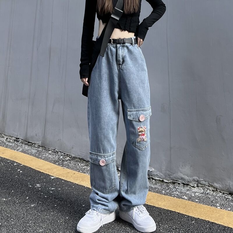 Quần Jeans Nữ Lưng Cao Thêu Hoa Thời Trang Hàn Quốc