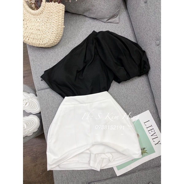 Áo Croptop lệch vai tay phồng Mã 341 (Ảnh shop chụp 100%)