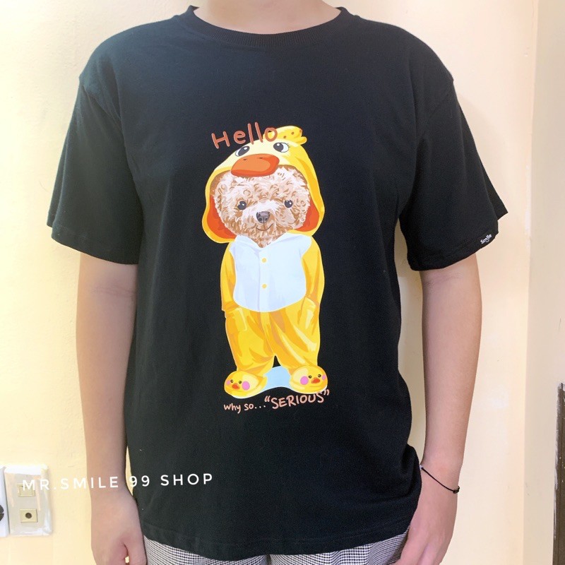 [HÌNH THẬT] Áo Thun Unisex Nam Nữ Tay Lỡ From Rộng Gấu CUTE Mr Smile 99