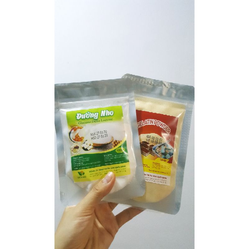 Combo 100gr đường nho + 100gr gelatin làm tào phớ trân châu, kẹo dẻo...tiện dụng và tiết kiệm .