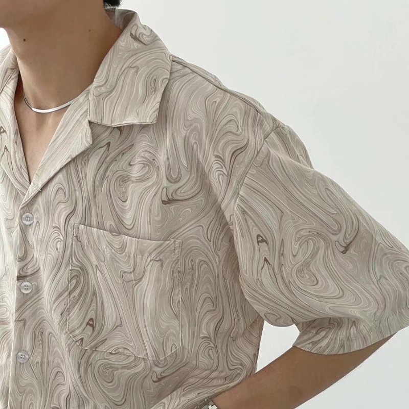 Áo Sơ Mi Tay Ngắn Dáng Rộng Họa Tiết Gợn Sóng Thời Trang Mùa Hè Cho Nam Size M-2XL