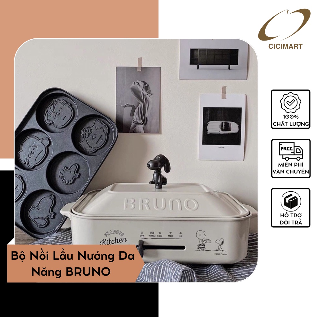 Bộ Nồi Lẩu Nướng Đa Năng BRUNO Công Suất Lớn 1200W Tích Hợp Nhiều Tính Năng Màu Trắng Sang Trọng - Hàng Chính Hãng