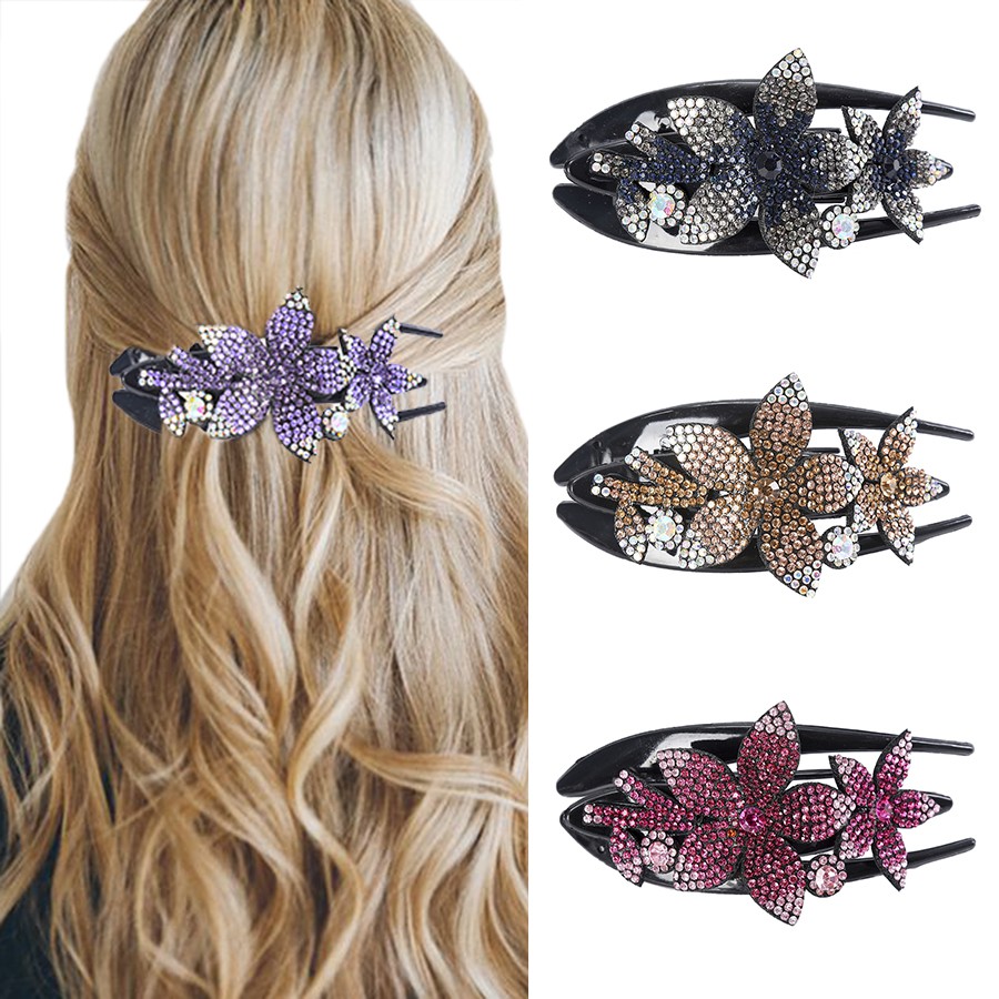 Kẹp tóc càng cua hợp kim trang trí bông hoa đính đá xinh xắn thời trang cho nữ