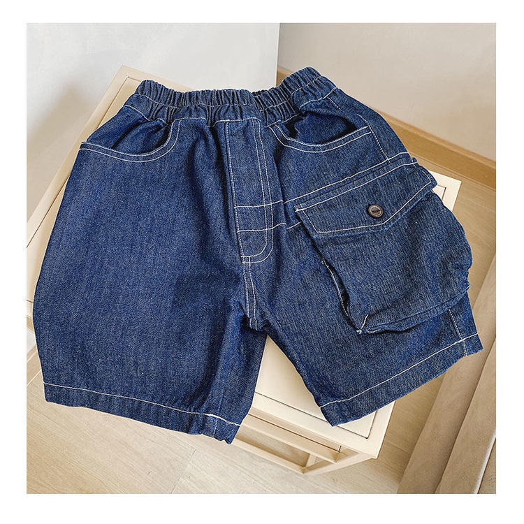 Quần short jean xanh đậm túi hộp cho bé trai B67-21071