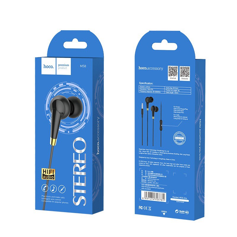 Tai nghe Hoco M58 dài 1.2m- Dành cho thiết bị hỗ trợ jack 3.5mm