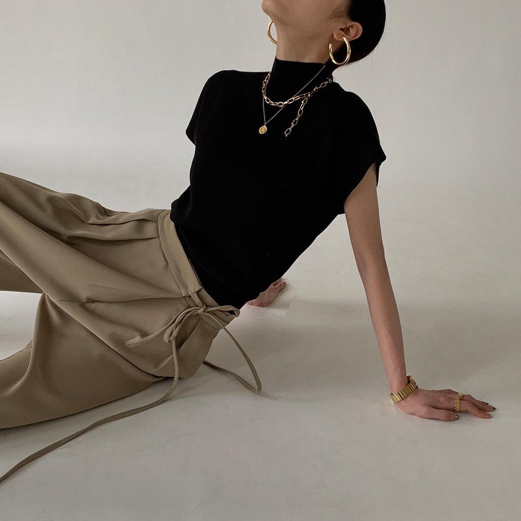 Áo dệt kim cổ cao sát nách thời trang cho nữ